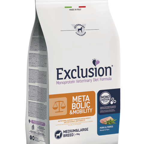 EXCLUSION METABOLIC & MOBILITY PORK AND FIBRES MEDIUM & LARGE BREED 12KG